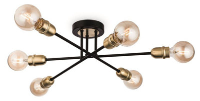 Luminosa Lighting Luminosa Trident 6 Light Multi Arm Semi Flush Light Black With Brushed BrassE27 from B&Q