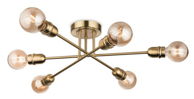Luminosa Lighting Luminosa Trident 6 Light Multi Arm Semi Flush Light Brushed BrassE27 from B&Q