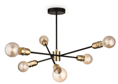 Luminosa Lighting Luminosa Trident 6 Light Multi Arm Semi Flush Light Black With Brushed BrassE27 from B&Q