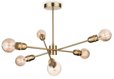 Luminosa Lighting Luminosa Trident 6 Light Multi Arm Semi Flush Light Brushed BrassE27 from B&Q