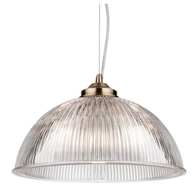 B&Q -  Luminosa Ashford 1 Light Ceiling Pendant Antique Brass With Clear Ribbed GlassE27