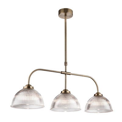 B&Q -  Luminosa Ashford 3 Light Bar Ceiling Pendant Antique Brass With Clear Ribbed GlassE14