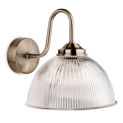 B&Q -  Luminosa Ashford 1 Light Wall Light Antique Brass With Clear Ribbed GlassE14