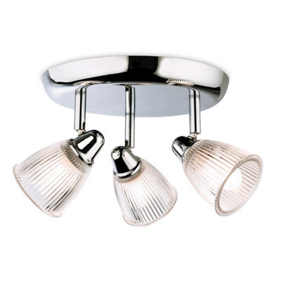 B&Q -  Luminosa Echo 3 Light Bathroom Flush Light Chrome With Clear Ribbed Glass Ip44G9
