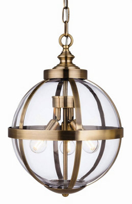 Luminosa Lighting Luminosa Monroe 3 Light Cage Ceiling Pendant Antique Brass With Clear GlassE14 from B&Q