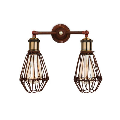 B&Q -  Luminosa Arcade 2 Light Wall Cage Light Rustic BrownE27