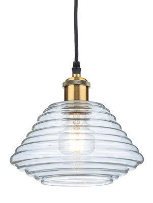 Luminosa Lighting Luminosa Logan Dome Pendant Light Antique Brass With Clear Glass from B&Q