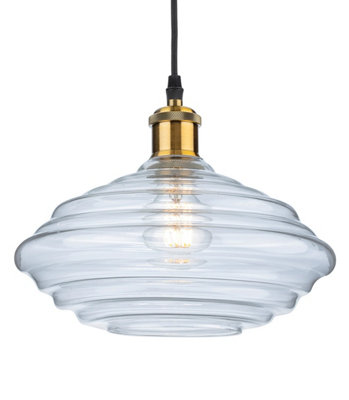 Luminosa Lighting Luminosa Logan Dome Pendant Light Antique Brass With Clear Glass from B&Q