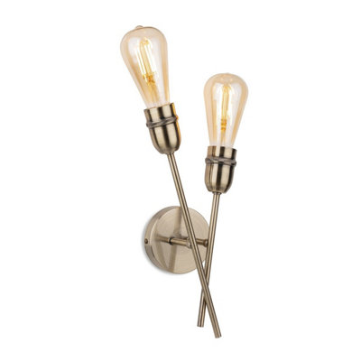 B&Q -  Luminosa Leon Industrial 2 Light Wall Antique Brass