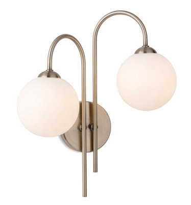 Luminosa Lighting Luminosa Lyndon 2 Light Globe Wall Antique Brass With Opal White Glass from B&Q