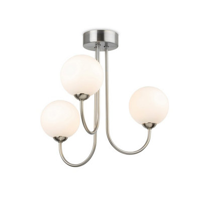 B&Q -  Luminosa Lyndon 3 Light Globe Flush Fitting Brushed Steel With Opal White Glass