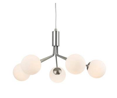 Luminosa Lighting Luminosa Montana 5 Light Globe Fitting Brushed Steel With Opal White Glass from B&Q