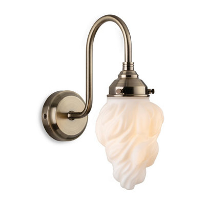 B&Q -  Luminosa Flame Wall Light Antique Brass With White Glass Ip44
