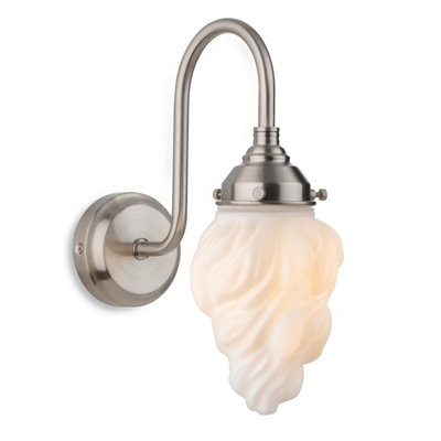 B&Q -  Luminosa Flame Wall Light Brushed Steel With White Glass Ip44