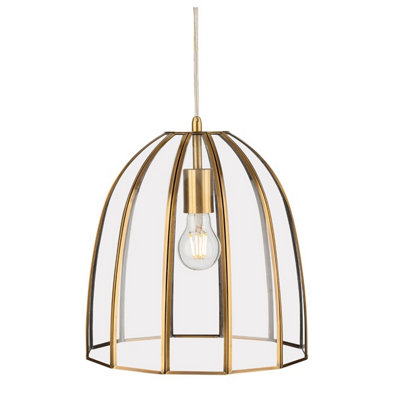 B&Q -  Luminosa Lincoln Pendant Light Antique Brass With Clear Glass