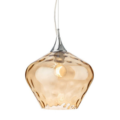 B&Q -  Luminosa Titan Dome Pendant Light Chrome With Amber Glass