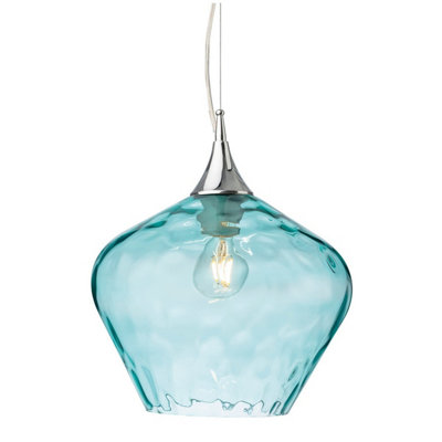 B&Q -  Luminosa Titan Dome Pendant Light Chrome With Aqua Glass