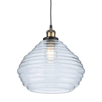 B&Q -  Luminosa Orla Dome Pendant Light Antique Brass With Clear Glass