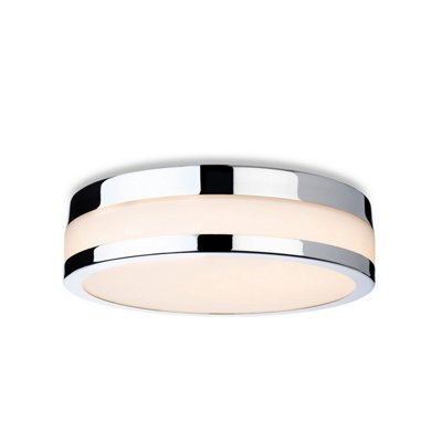 B&Q -  Luminosa Marnie 220Cm Led Flush Ceiling Fitting Chrome With Opal White Glass Ip44