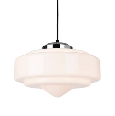Luminosa Lighting Luminosa Art Deco Pendant Light Chrome With Opal White Glass from B&Q