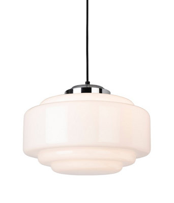 Luminosa Lighting Luminosa Art Deco Pendant Light Chrome With Opal White Glass from B&Q