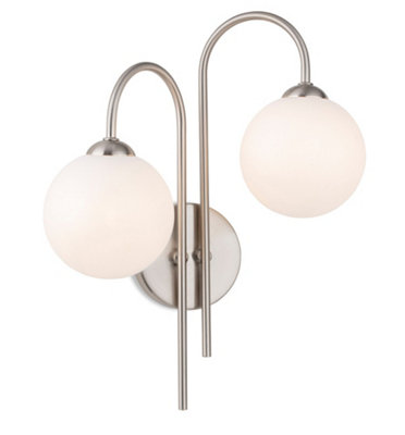 Luminosa Lighting Luminosa Lyndon 2 Light Globe Wall Brushed Steel With Opal White Glass from B&Q
