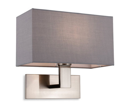 Luminosa Lighting Luminosa Raffles Wall Lamp Brushed Steel With Rectangle Grey Shade from B&Q
