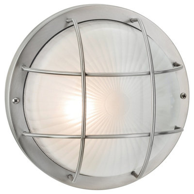 Luminosa Lighting Luminosa Court 1 Light Outdoor Bulkhead WallFlush Light Stainless SteelFrosted Glass Ip44E27 from B&Q