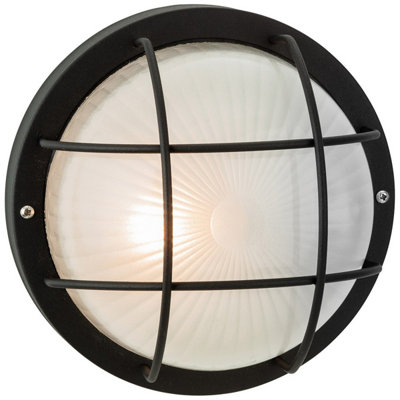 Luminosa Lighting Luminosa Court 1 Light Outdoor Bulkhead WallFlush Light BlackFrosted Glass Ip44E27 from B&Q
