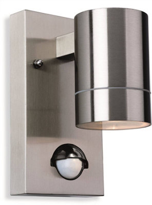 B&Q -  Luminosa Colt 1 Light Single Outdoor Wall Light LightPir Stainless Steel Ip44Gu10