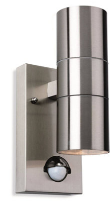 B&Q -  Luminosa Colt 2 Light Outdoor Up Down Wall Light LightPir Stainless Steel Ip44Gu10