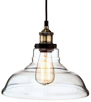 Luminosa Lighting Luminosa Empire 1 Light Dome Ceiling Pendant Antique BrassClear GlassE27 from B&Q