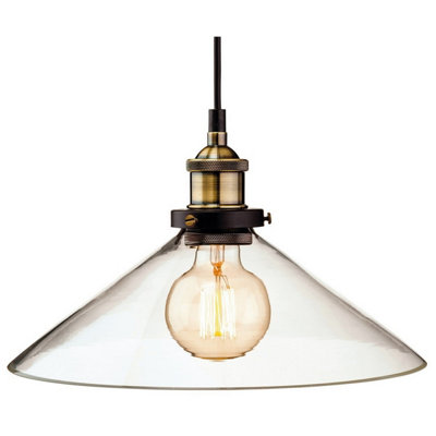 B&Q -  Luminosa Empire 1 Light Dome Ceiling Pendant Antique BrassClear GlassE27