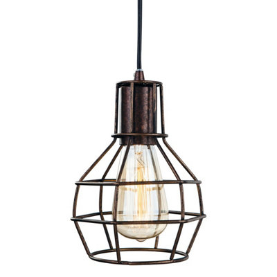 B&Q -  Luminosa Clipper 1 Light Wire Ceiling Pendant Rustic BrownE27