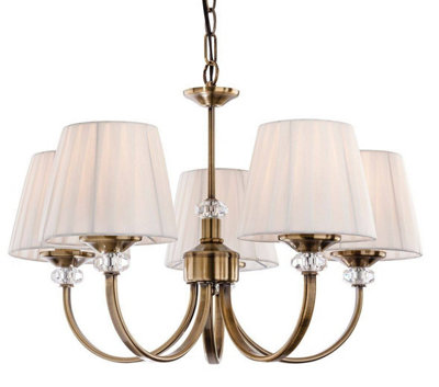 Luminosa Lighting Luminosa Langham 5 Light Multi Arm Chandelier Antique BrassPleated Cream ShadesE14 from B&Q