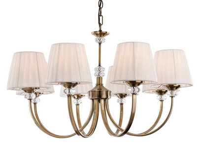Luminosa Lighting Luminosa Langham 8 Light Multi Arm Chandelier Antique BrassPleated Cream ShadesE14 from B&Q