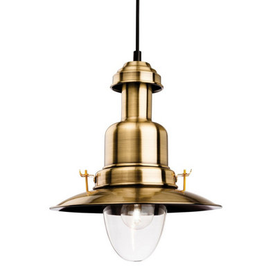 B&Q -  Luminosa Classic 1 Light Dome Ceiling Pendant Antique BrassClear GlassE27