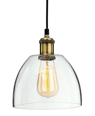 Luminosa Lighting Luminosa Empire 1 Light Ceiling Pendant Antique BrassClear GlassE27 from B&Q