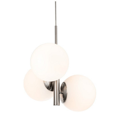 Luminosa Lighting Luminosa Oyster Globe Pendant Brushed Steel With Opal White Glass 3Xe27 from B&Q