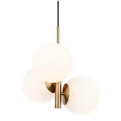 Luminosa Lighting Luminosa Oyster Globe Pendant Brushed Brass With Opal White Glass 3Xe27 from B&Q