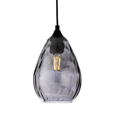 Luminosa Lighting Luminosa Soho Dome Pendant Matt Black With Smoked Decorative Glass 1Xe27 from B&Q