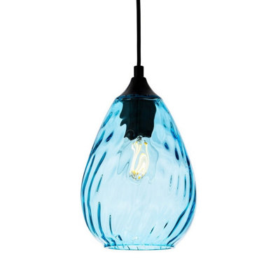 Luminosa Lighting Luminosa Soho Dome Pendant Matt Black With Aqua Decorative Glass 1Xe27 from B&Q