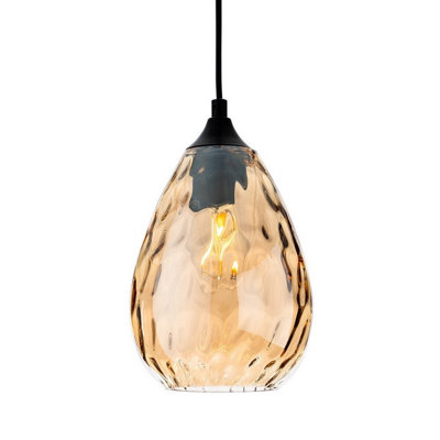 Luminosa Lighting Luminosa Soho Dome Pendant Matt Black With Amber Decorative Glass 1Xe27 from B&Q