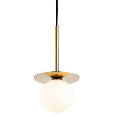 Luminosa Lighting Luminosa Jules Globe Pendant Brushed Brass With Opal White Glass 1Xg9 from B&Q