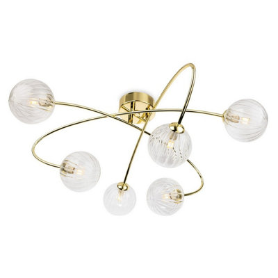 B&Q -  Luminosa Atom 6 Light Flush Ceiling Fitting Brass With Clear Decorative Glass 6Xg9