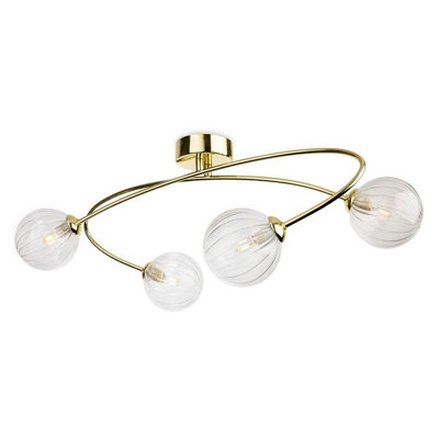 B&Q -  Luminosa Atom 4 Light Flush Ceiling Fitting Brass With Clear Decorative Glass 4Xg9