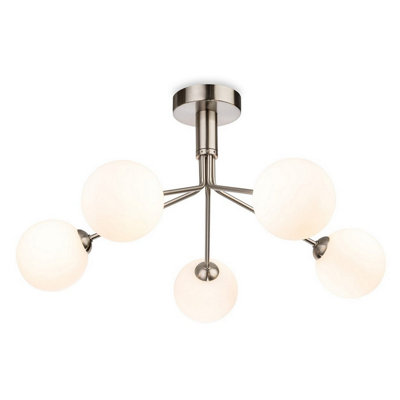 Luminosa Lighting Luminosa Lyric 5 Light Flush Ceiling Fitting Brushed Steel With Opal White Glass 5Xg9 from B&Q