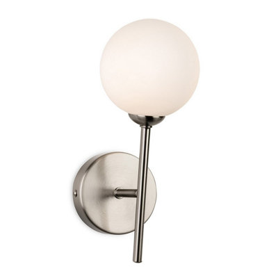 Luminosa Lighting Luminosa Lyric Wall Light Brushed Steel With Opal White Glass 1Xg9 from B&Q