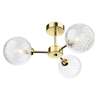 Luminosa Lighting Luminosa Garrick Globe 3 Light Flush Ceiling Fitting Brass With Clear Decorative Glass 3Xg9 from B&Q