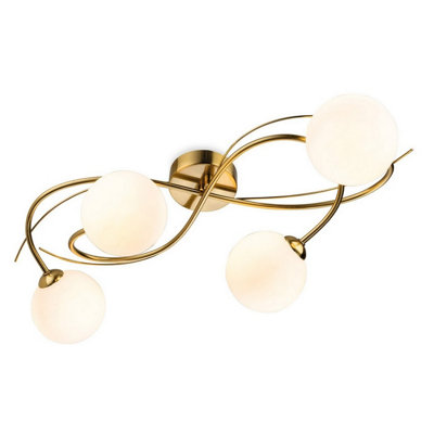 Luminosa Lighting Luminosa Elba 4 Light Flush Ceiling Fitting Brushed Brass With Opal White Glass 4Xg9 from B&Q
